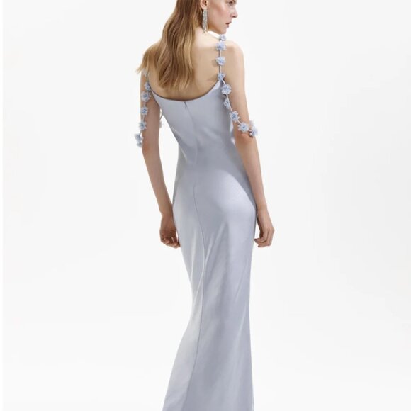 Self Portrait Blue Satin Flower Maxi Dress - Size 4/Small - Picture 6 of 6